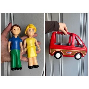 Vintage Little Tikes Red Toy Van with 2 Parents Figures Dollhouse Accessories